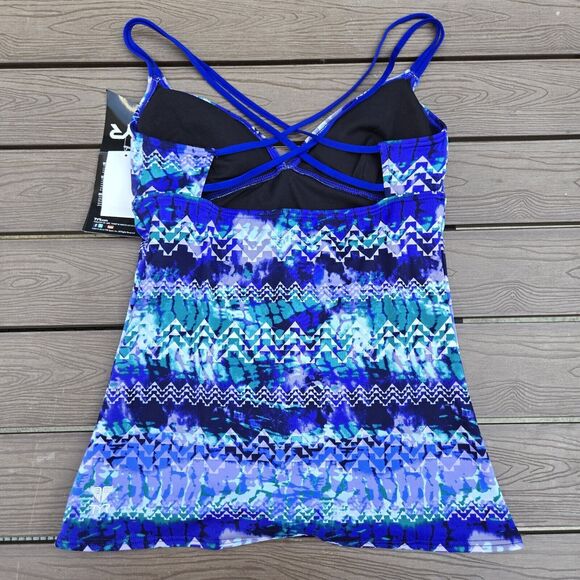 TYR Women Tankini Top Blue Geometric Swim Active Emerald Lake SZ L (10/12) - Picture 2 of 3
